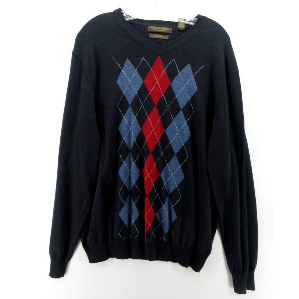 Sebastian Cooper Sweater XL Cashmere Cotton Modern Fit Argyle Pullover